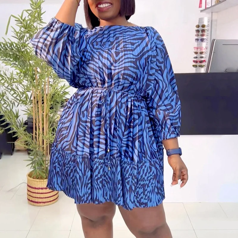 Large Size Summer Dress Women 2023 New Fashion Casual Loose Female Plus Size Office Vestidos Floral Print Mini Pleated Dresses
