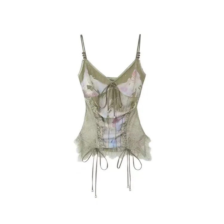 Майка женская облегающая кружевная без рукавов с принтом