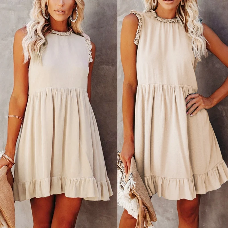 

Women's Fashion New Style Dress Ruffled Waist Khaki
