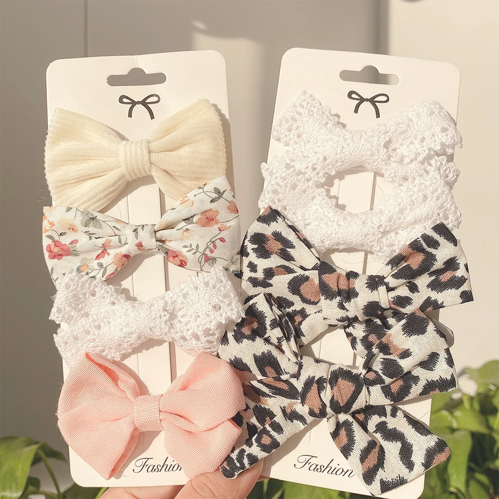 

4PC/lot Cotton Linen Floral Printed Bowknot Hair Clips For Girls Barrettes Safty Hairpins Lace Hair Kids Hair Clips Accessories