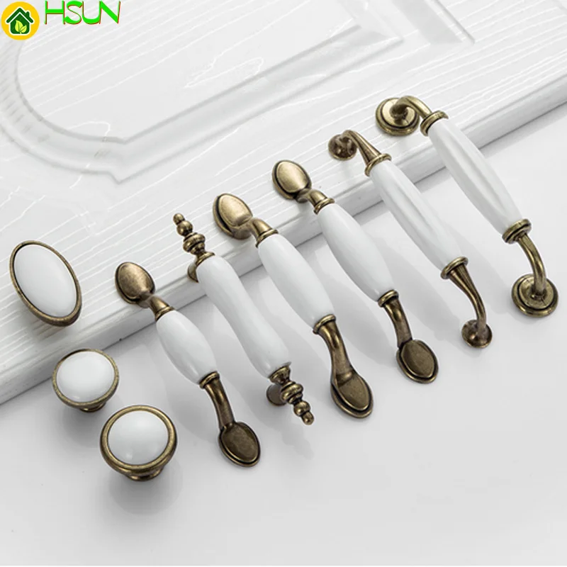 Европейская антикварная мебель белые керамические дверные ручки выдвижные для