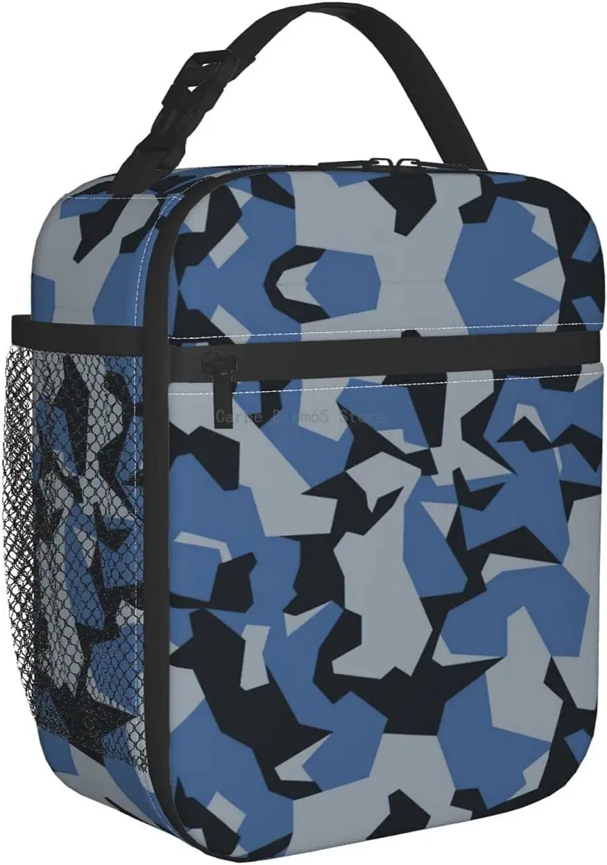 

Blue Camo Insulated Lunch Bag for Men Teen boys, Reusable Leakproof Cooler Camouflage Lunch Box Bag for Office Work Picnic Beach