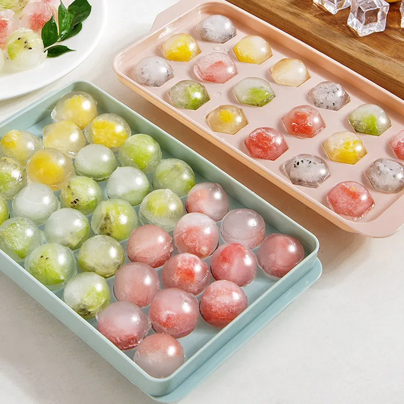 

Ice Grid Spherical Refrigerator Frozen Ice Cube Mold With Lid Homemade Edible Round Ice Hockey Ice Cube Box Plastic Ice Box