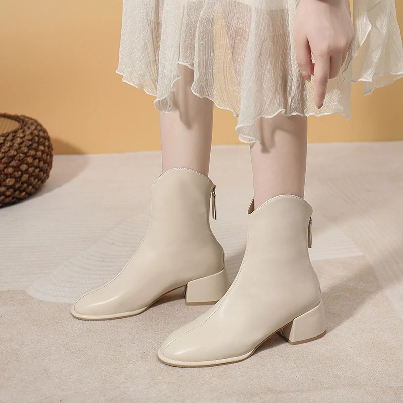

Women Short Boots 2022 New Pu Leather Women's Boots Thick Heel Shoes Ladies Zipper Fashion Women's Casual Boots Botines Mujer