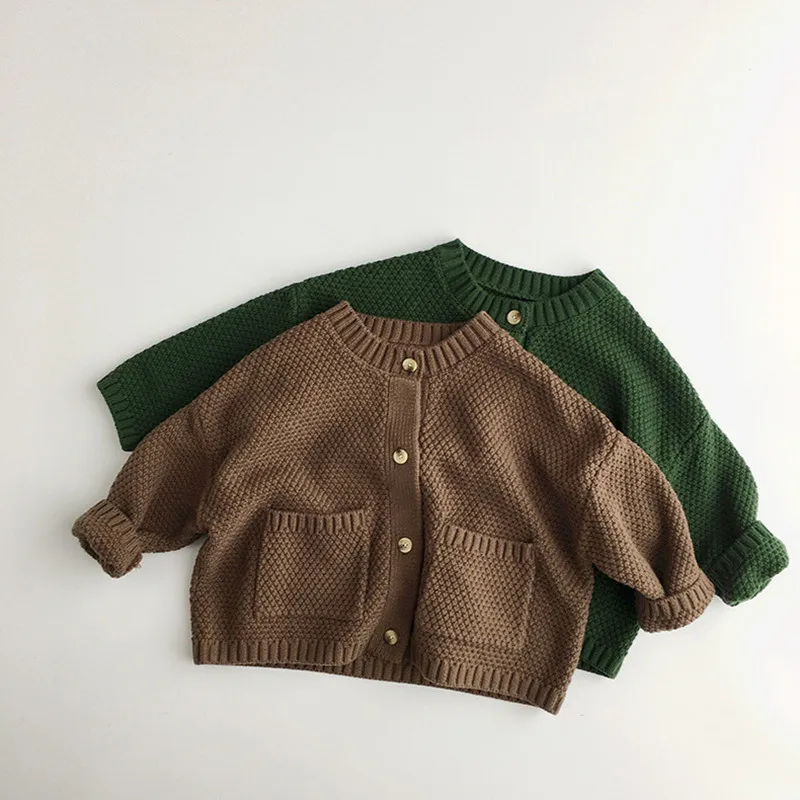 

Baby Kids Knitted Cardigan Coat Sweater for Boys Girls Autumn Winter Knitwear Loose Sweaters With Pockets Children Clothes