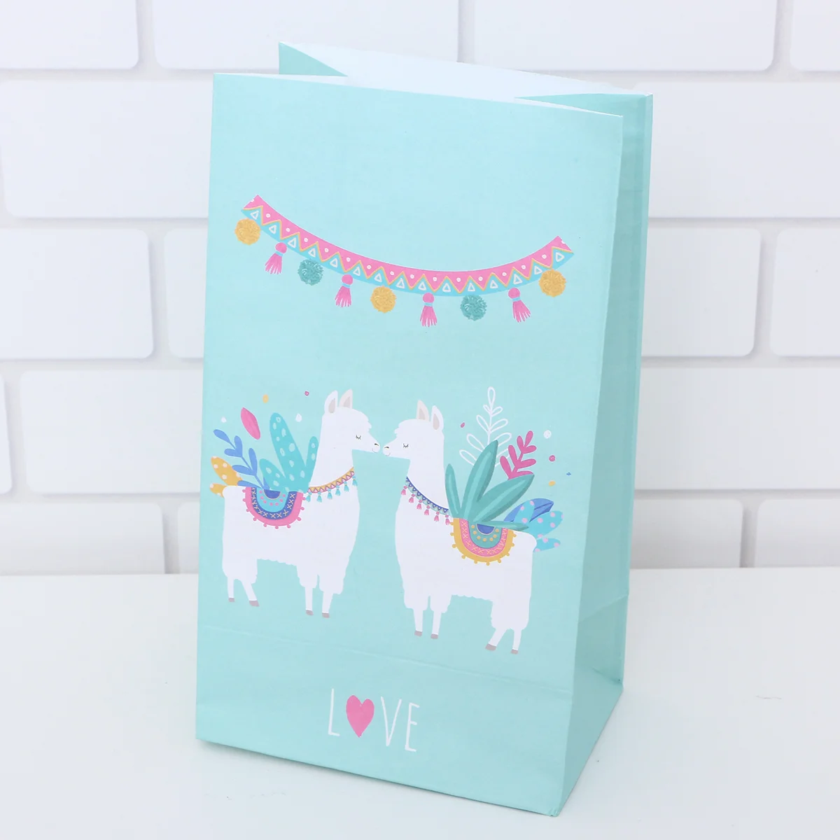 

12PCS Kraft Paper Bags Alpaca Square Bottom Paper Bags Candy Gift Bags Dessert Party Paper Bags (21x12x8cm)
