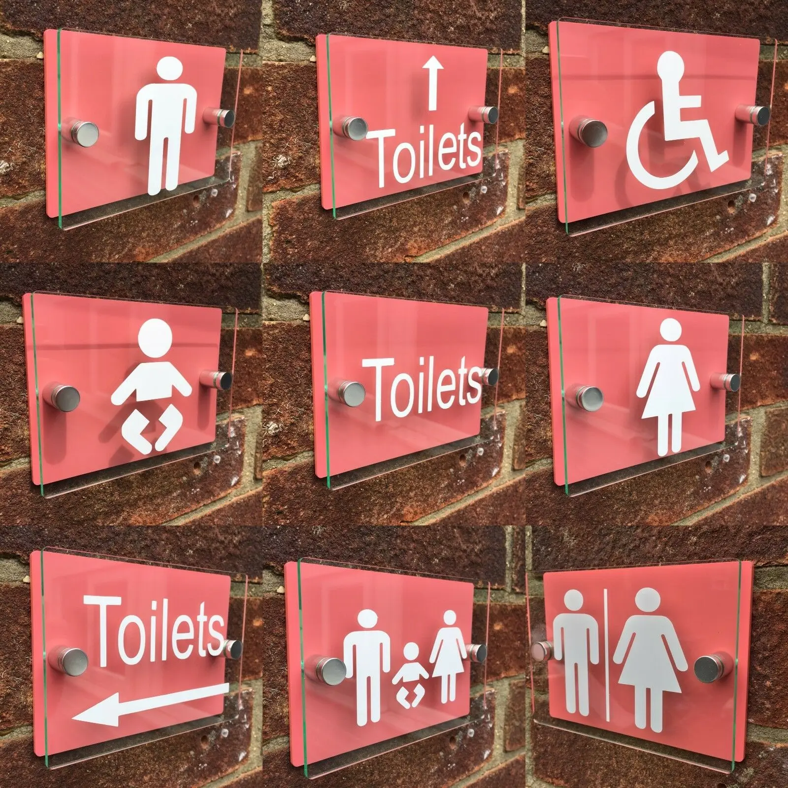 

CustomizeMODERN GLASS EFFECT ACRYLIC LIGHT RED/PINK TOILET SIGNS UNISEX/MALE/FEMALE/BABY