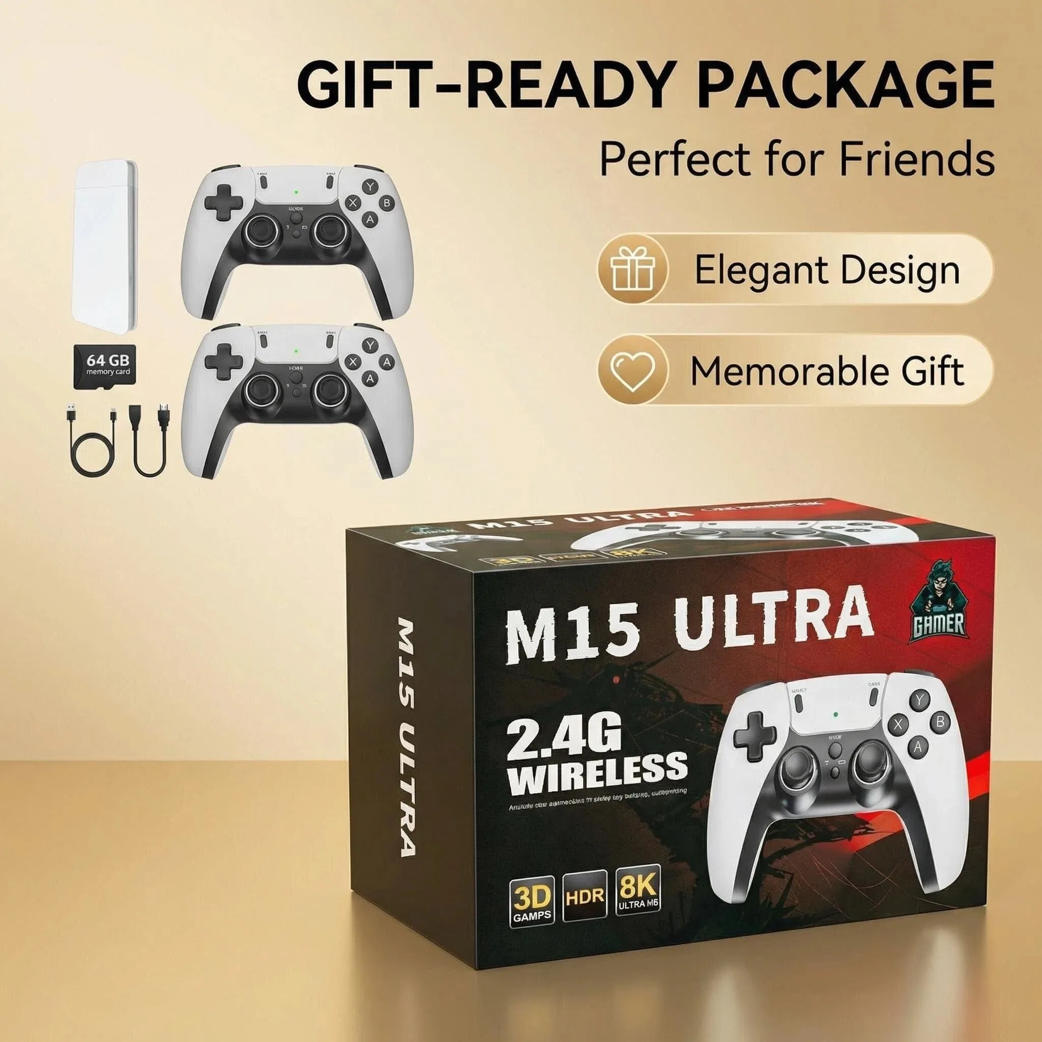 Фото Игровая приставка M15 Ultra 2.4G с беспроводным джойстиком, HDMI, ретро-консоль, Plug and Play, встроенные 20000+ классических игр, не требует загрузки системы. №1