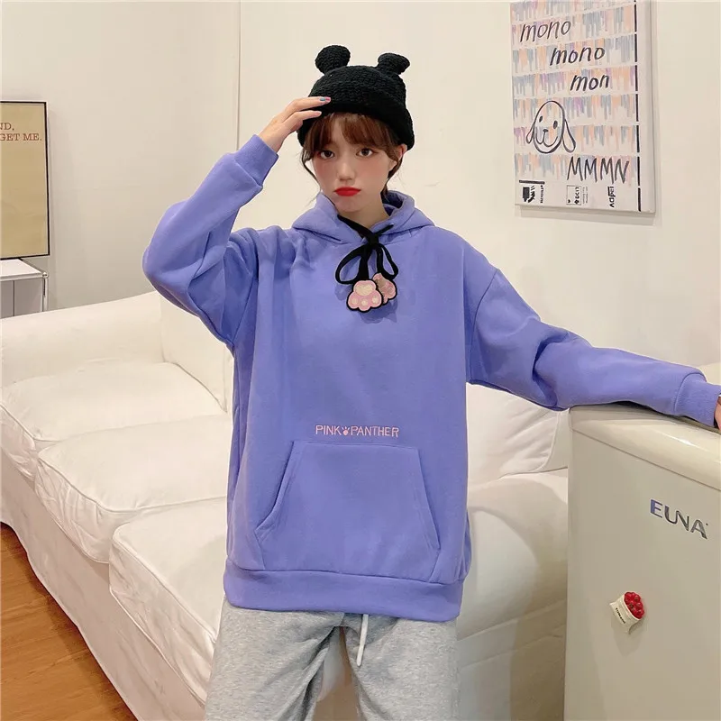 

Letter Couples Hoodies Plus Velvet Warm Jumper with Hat Basic Style Women Hooded Sweatshirt Winter and Spring Soft Harajuku Wear