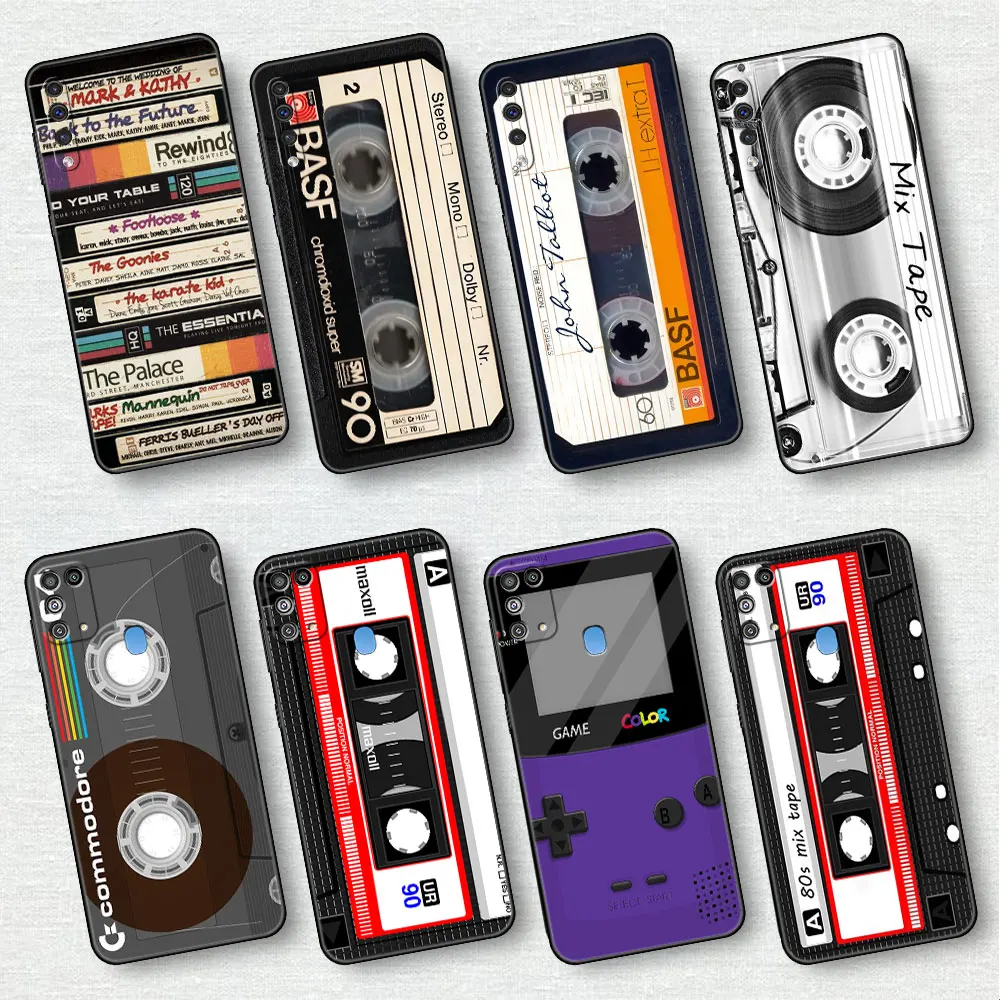 

Retro Cassette Case for Samsung Galaxy A50 A22 A03 A02S M31 A01 A70 A10 M52 A30 A40 A03S A02 Black Phone Soft Cover
