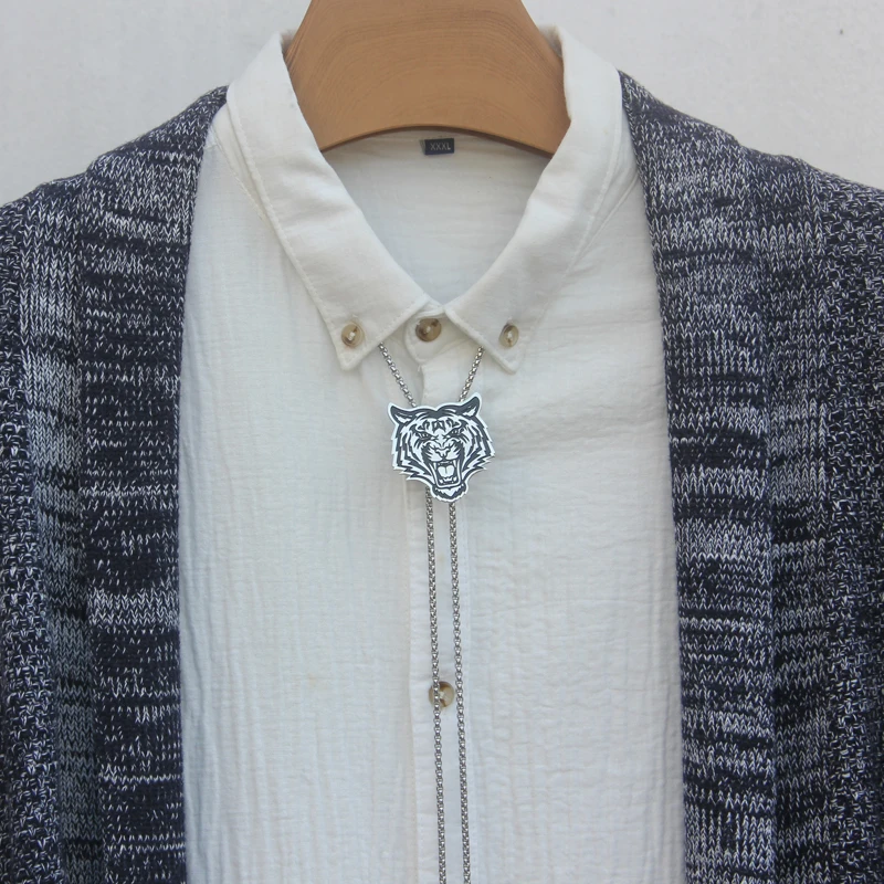 Original designer bolotie stainless steel tiger head bolo tie for men personality neck tie fashion accessory