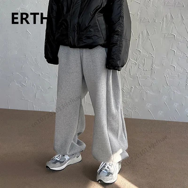 

ERTH Men's Casual Pants Autumn Winter Korean Fashion Loose Fashion Thickened Straight Wide Leg 2023 Solid Color Male Trousers