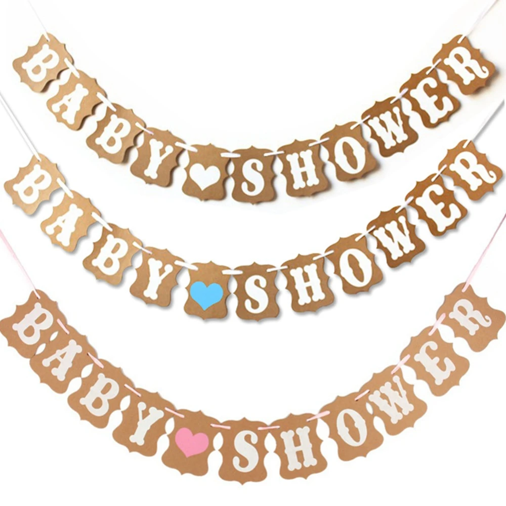 

3M Kraft Paper Baby Shower Baby Boy Girl Garland Banner Kids 1st Happy Birthday Decoration Gender Reveal Party Favor Supplies