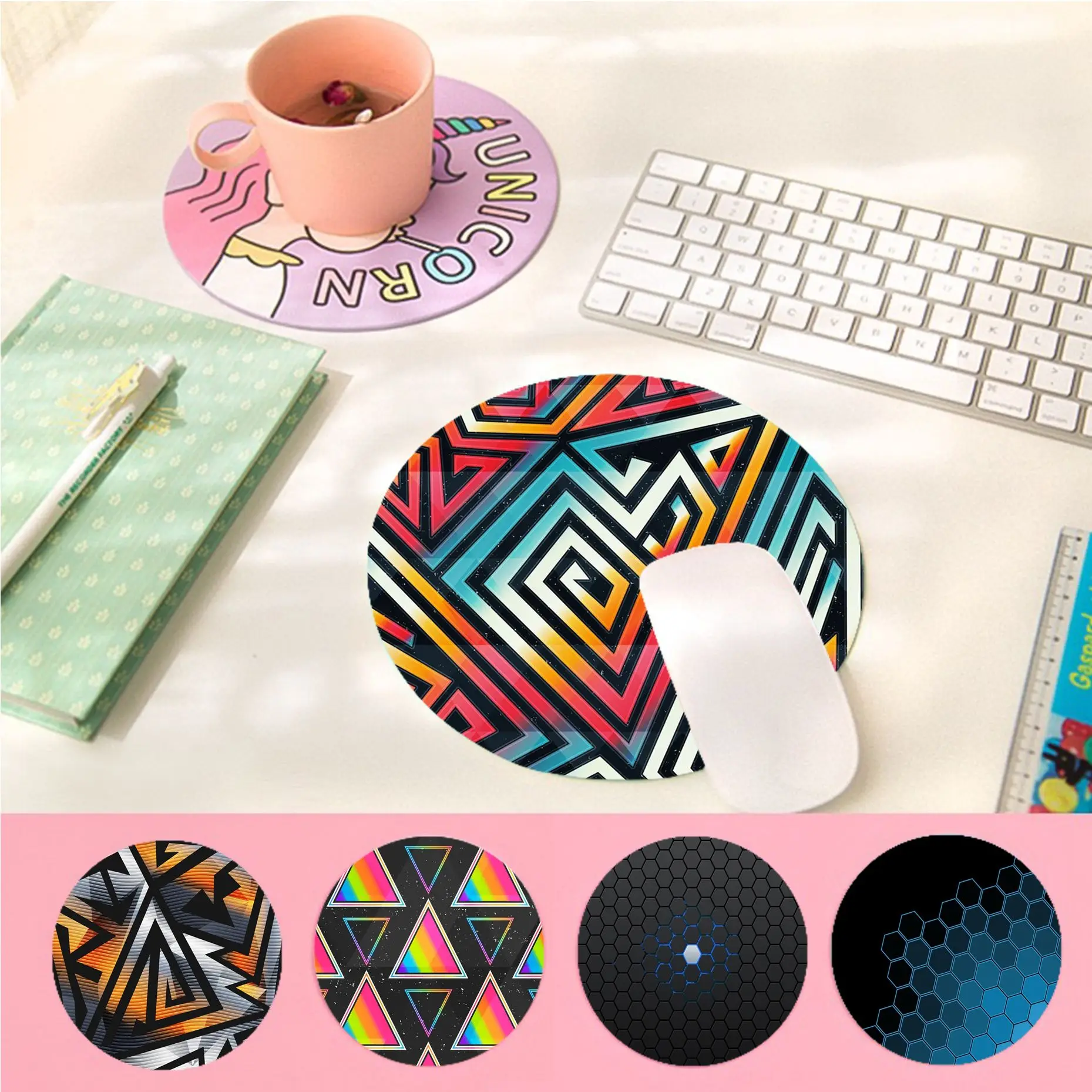 

Geometric Round Custom Skin Big Promotion Table Mat Student Mousepad Computer Keyboard Pad Games Pad For Teen Girls Bedroom