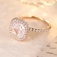 simulated diamond halo ring for women 14k gold 3ct wedding engagement rose gold color fine jewelry