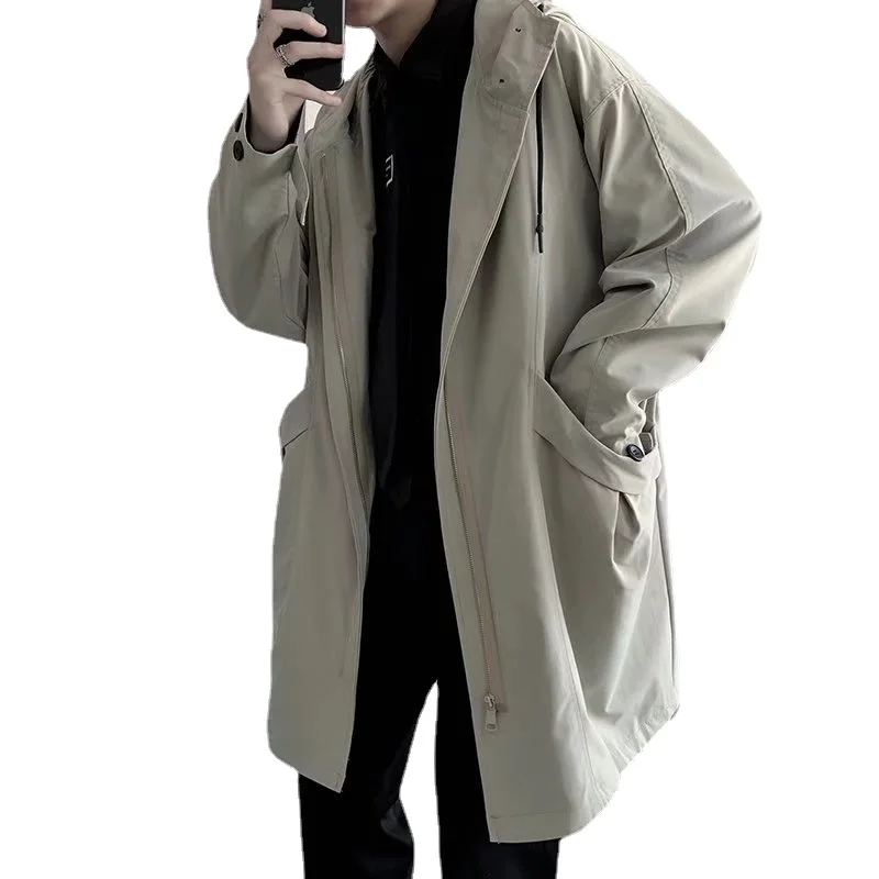 

Новинка 2023, ветровка, Мужская Осенняя Корейская версия, мужское простое пальто в студенческом стиле, длинное пальто, Трендовое пальто, Молодежная популярная