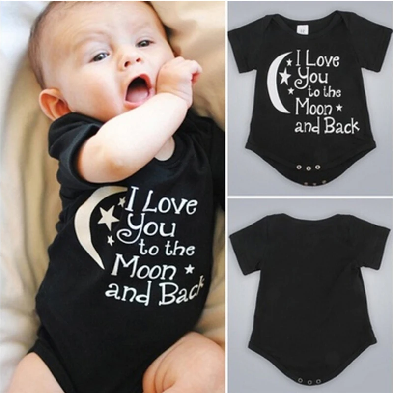 

Bodysuit Baby Boys Girls Clothing Newborn Baby Babygrow Playsuits I Love You to The Moon and Back Black Clothes Bodysuits 0-24 M