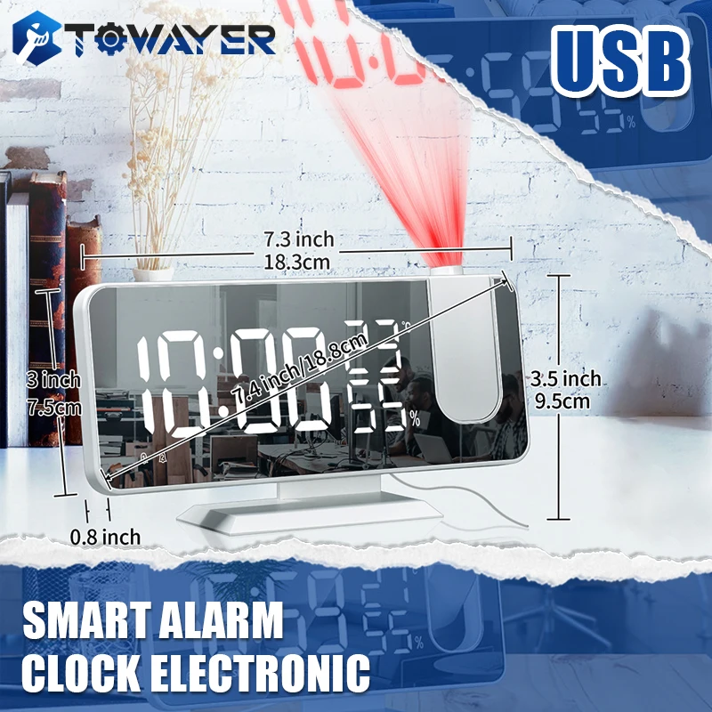 

Смарт-будильник электронные настольные часы USB цифровые часы будильник со светодиодный Ной цифровой проекцией времени Повтор времени FM-рад...