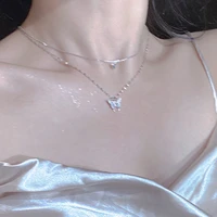 2022 fashion women stainless steel hip hop animal butterfly double layer clavicle chain crystal diamond pendant chain jewelry gi