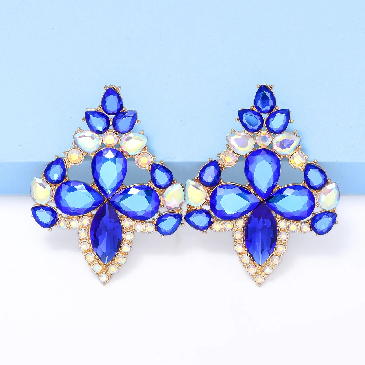 

JURAN Trendy New Luxury Blue Full Rhinestone Dangle Earrings High-quality Banquet Party Statement Jewelry for Women Brincos Gift