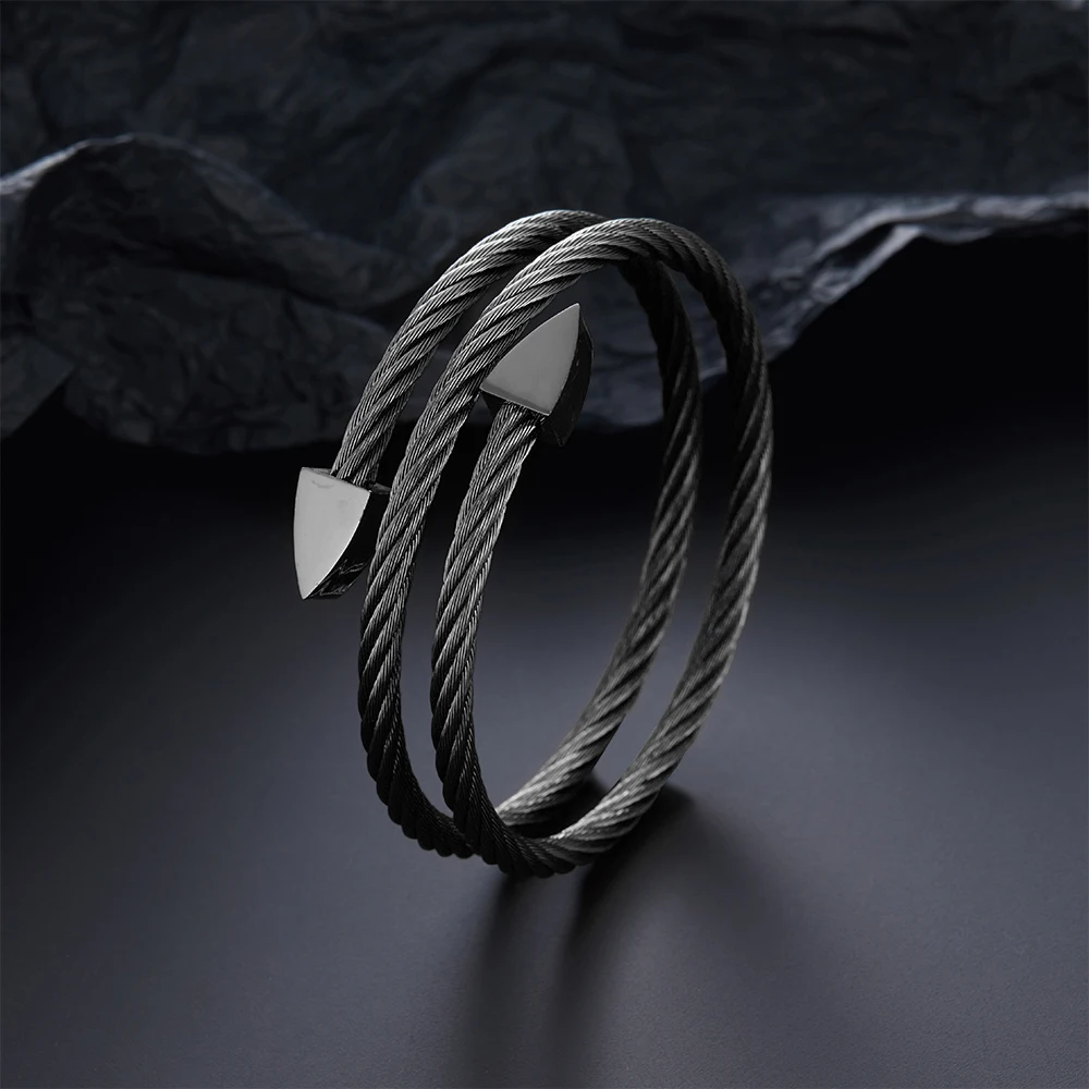 

Double Layer Twist Rope Arrow Bracelet Stainless Steel Hand-made Bangles for Women Men Regulable Retro Punk Charms Party Jewelry