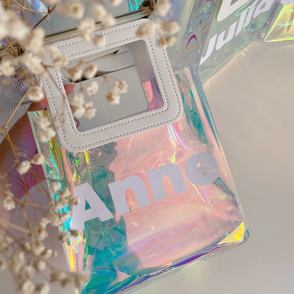 

Personalise Custom Bridesmaid Gifts Bag Neon Transparent Tote Bachelorette Beach Party Gift Bridesmaid Proposal Holographic Bag