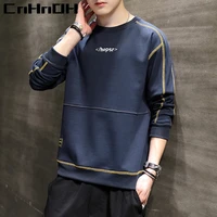 cnhnoh spring korean version embroidery contrast color stitching casual mens round neck sweater youth trend letter pullover top