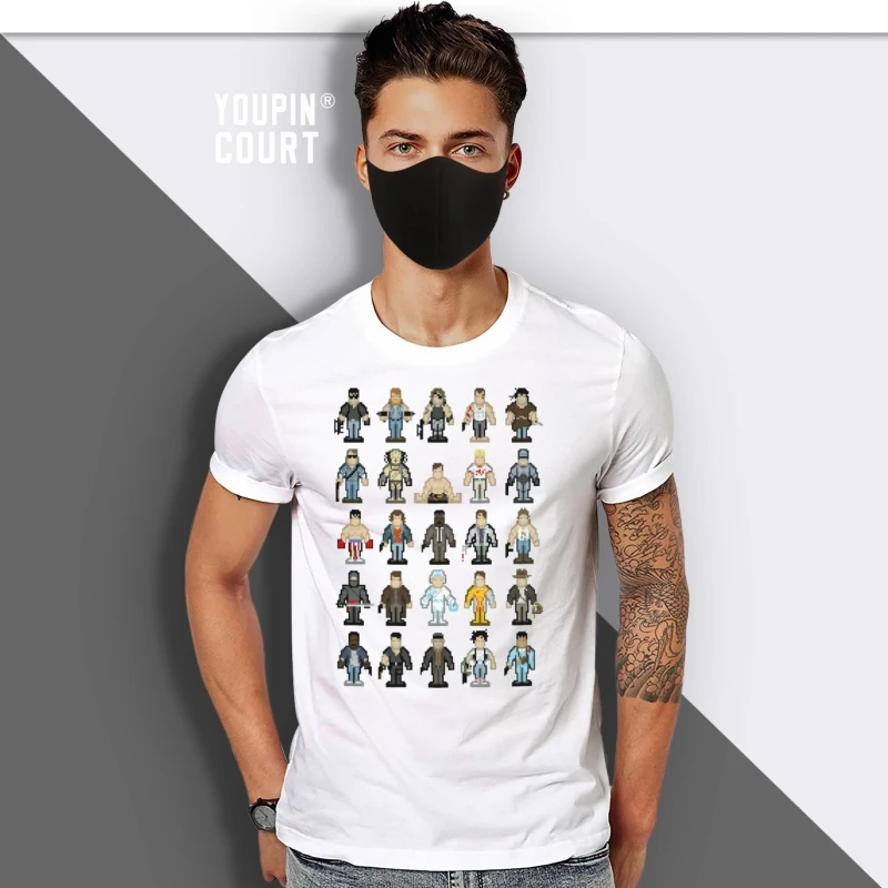 

80s Movie T-shirt Film Tshirt 8-Bit Tee 8Bit Top Action Hero Retro Pattern Pixel eighties Cult Tee White T shirt S-XXL