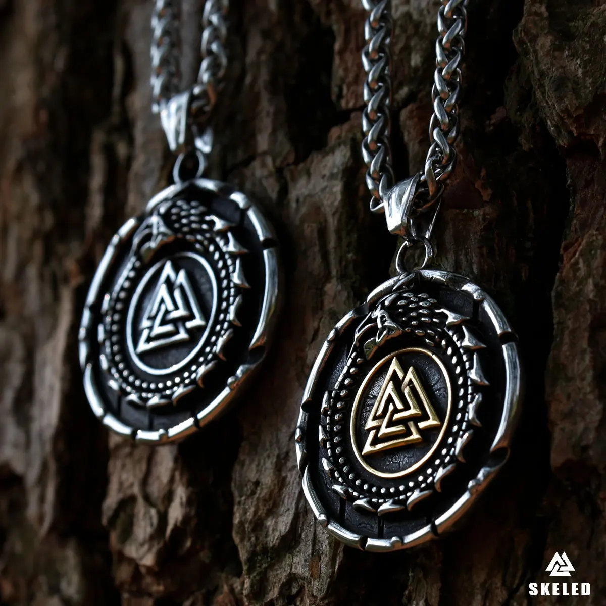 

Nordic Viking Stainless Steel Ouroboros Dragon Necklace Men's Rune Triangle Pendant Scandinavian Jewelry Vintage Jewelry Gift