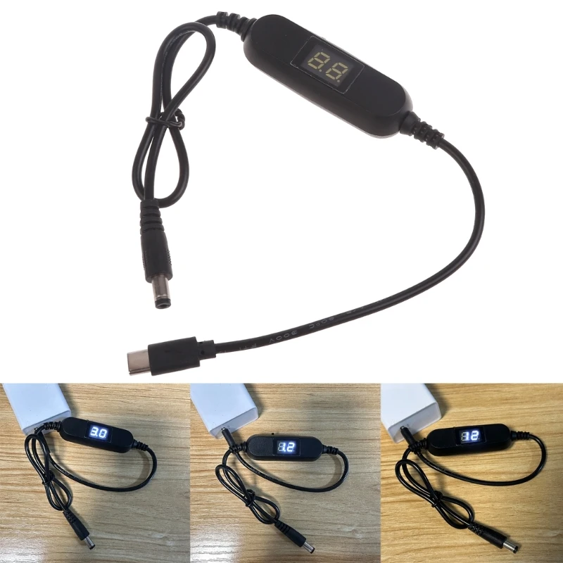

USB C to 5.5x2.1mm 2V-12V Adjust Voltages Power Cable for Clock Toy Fan LED