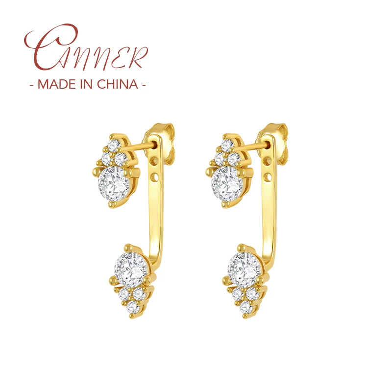 

CANNER 925 Sterling Silver Front Back Double Sided Cubic Zircon Stud Earrings For Women Pave Zircon Piercing Earrings Jewerly