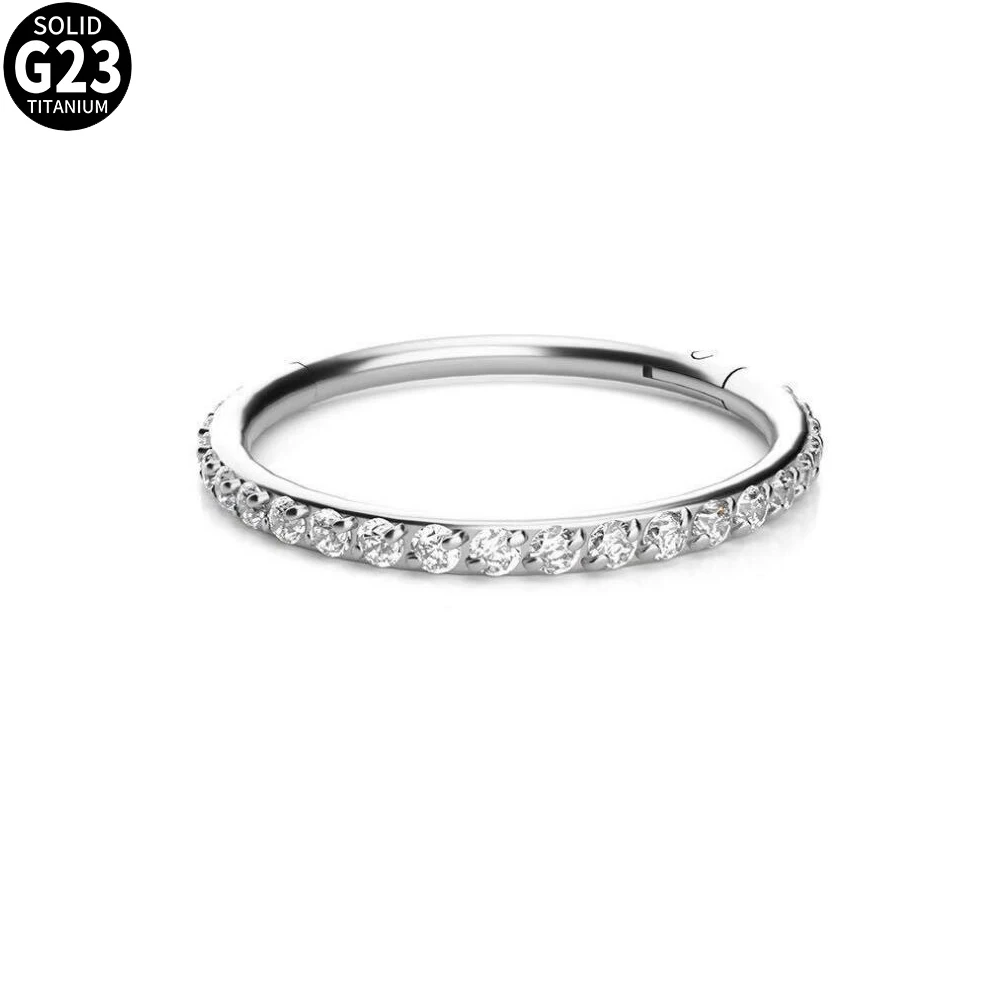 Кольцо в нос G23 титановое с цирконом ушной хрящ | Украшения и аксессуары