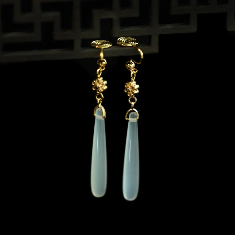 New Chinese Sle Retro Tassel Pierced Ear Clip Ring S925 Silver Hook Hanfu Accessories Red Agate Eardrops Cold
