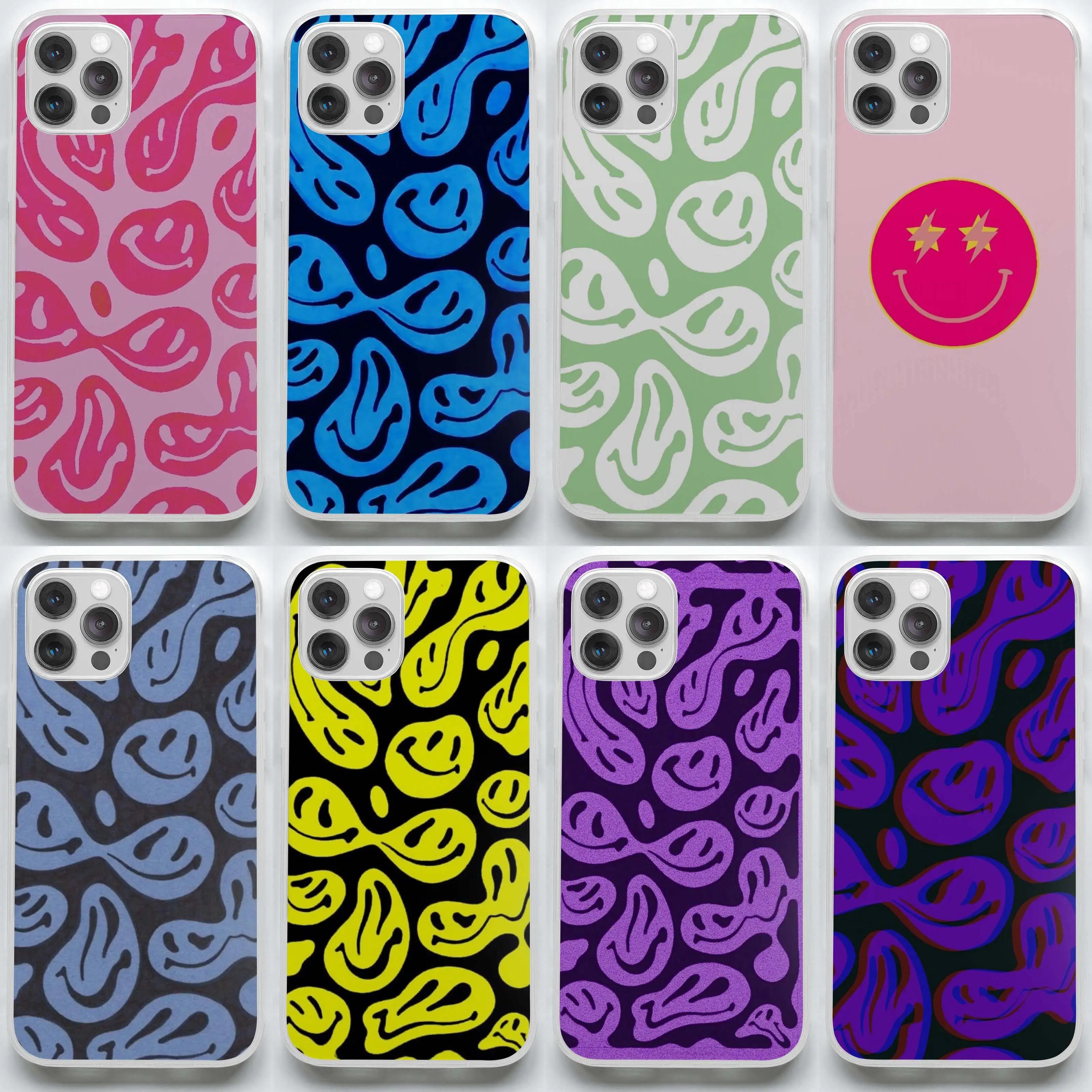 Smiley Face Hot Melted Psychedelic Pattern Soft Blue Phone Case for iPhone 7 8 Plus 11 12 13 Pro Max Mini X XS XR Max Dog