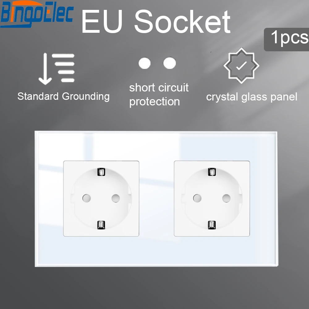 Bingoelec Европейская розетка с заземлением, стандартная настенная розетка из хрустального стекла, электрические розетки 16 А 220 В
