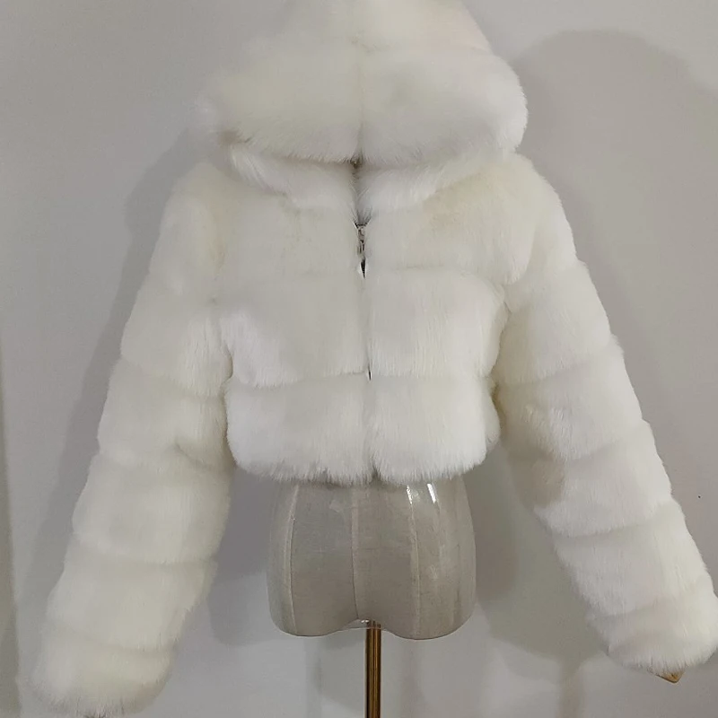 Высококачественные пушистые укороченные пальто из искусственного меха женские