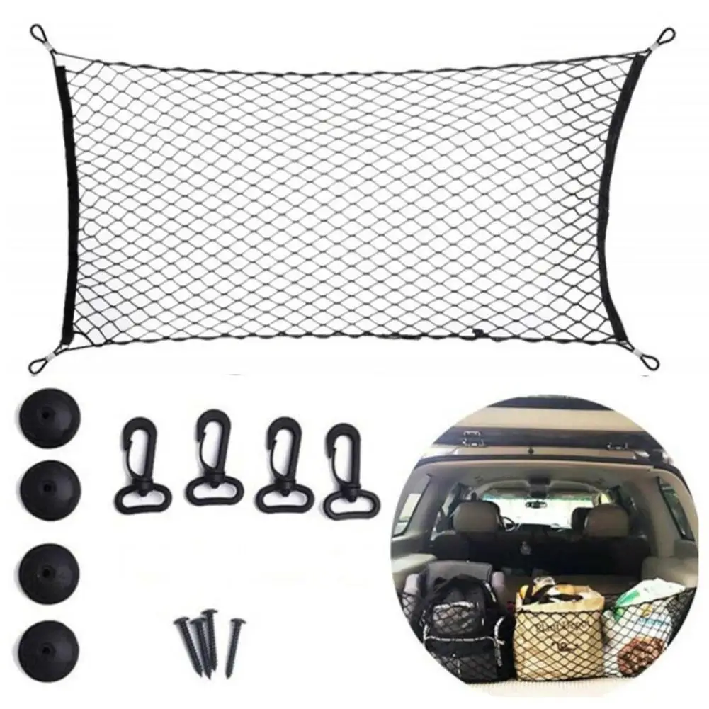 

Car Back Rear Trunk Seat Storage Bag Auto Accessories Organizer Double-deck Elastic String Net Magic Sticker Pocket Bag Mesh
