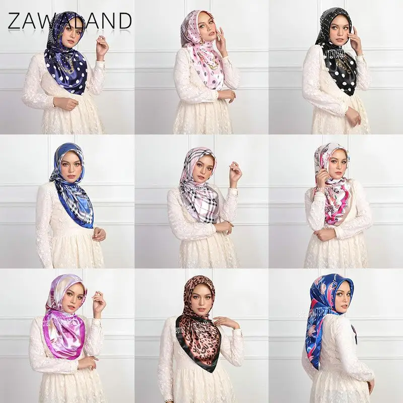 

Zawaland Malaysia Headscarf Satin Simulation Silk Printed Silk Scarf Ladies Large Square 90*90Cm Casual Classic Fashion Headwear