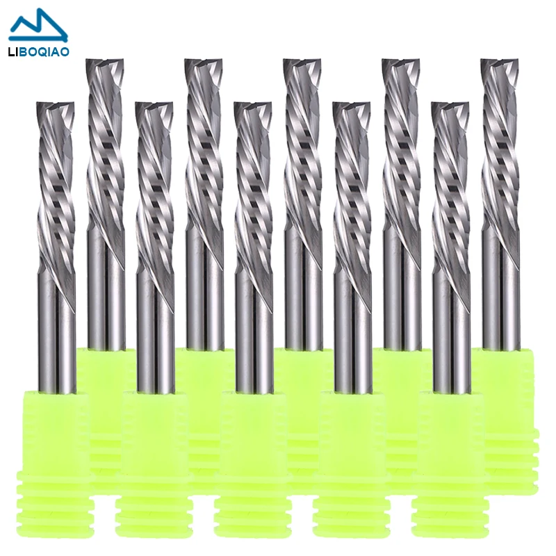 10pcs 3.175/4/5/6/8/10mm Two Flutes Compression Milling Cutter Up&Down Cut Carbide Sprial End Mill CNC Router Wood Milling Tools