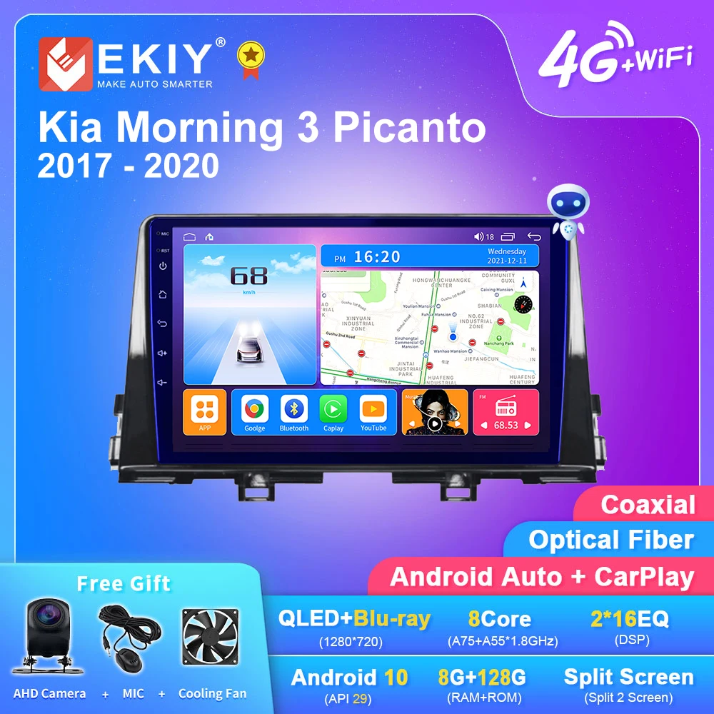 Мультимедийный плеер EKIT T7 Android 10.0 для Kia Morning 3 Picanto 2017 2018 2019 2020 No 2din Carplay HU