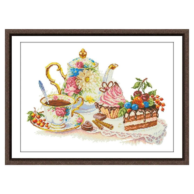 

Afternoon tea cross stitch package cup cakes 18ct 14ct 11ct cloth cotton thread embroidery DIY handmade needlework
