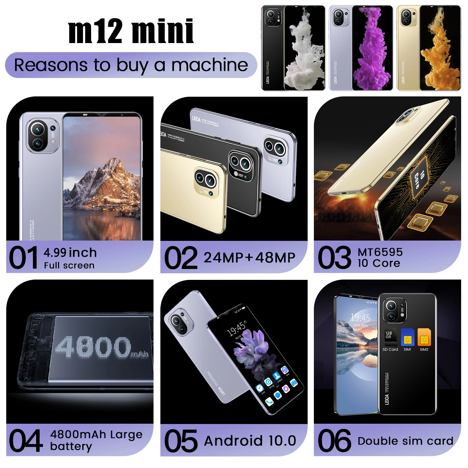 M12 Mini Смартфон экран 2022 дюйма 4 Гб ОЗУ 64 ПЗУ |