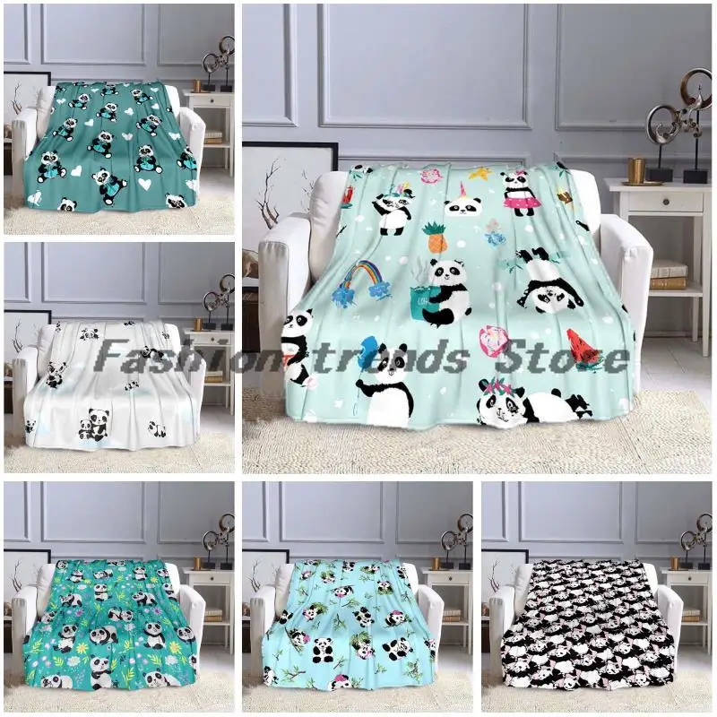 

Animal panda pattern sofa bed blanket super soft warm printed flannel blanket