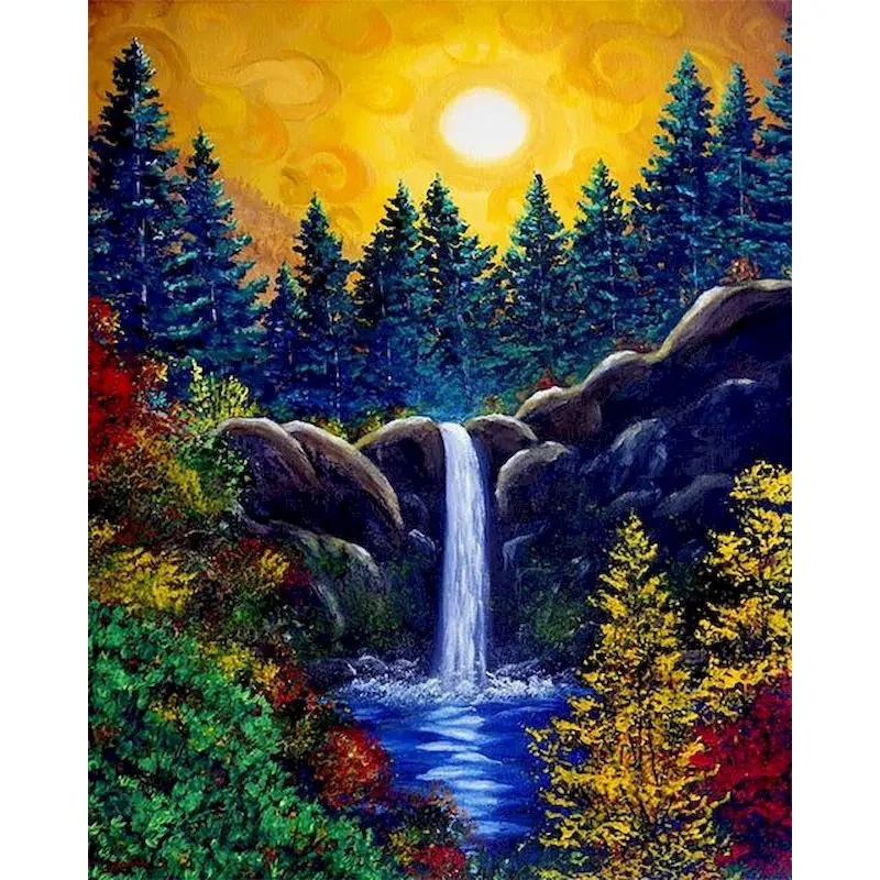 

GATYZTORY DIY Pictures By Numbers Sunset Falls Landscape Handpainted Kits Drawing Canvas Oil Painting Home Decoration Art Gift