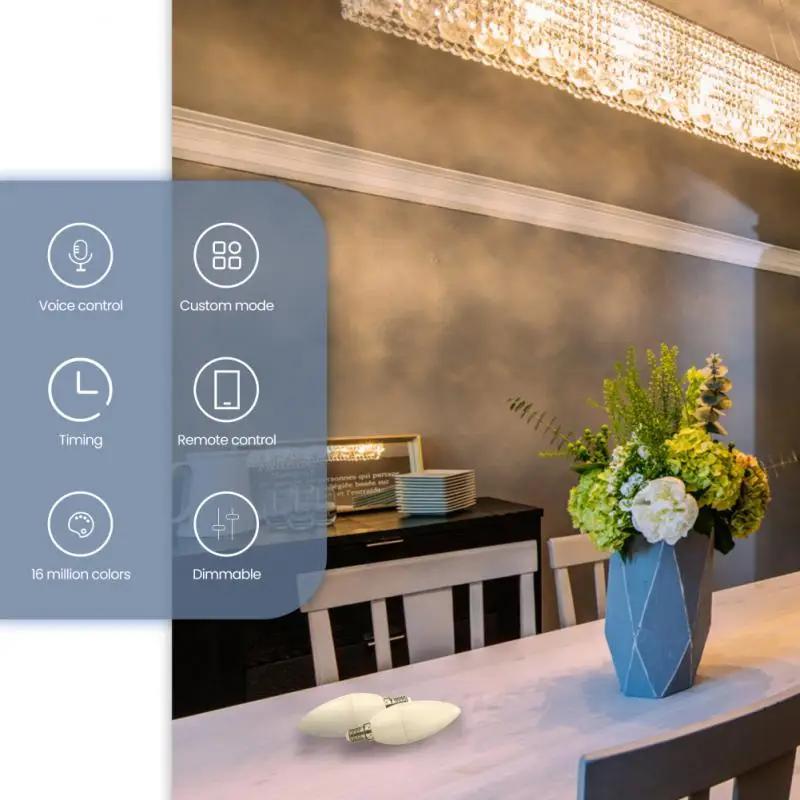

5w Smart Lamp E14 Dimmable Remote Control Led Candle Light Bulb Rgb Wifi Light Bulb Smart Home Voice Control