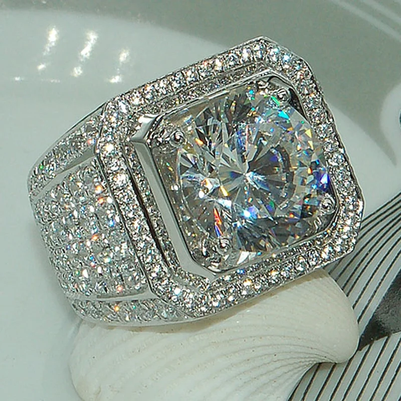

Milangirl Big Hip Hop Rhinestone Men Out Bling Square Ring Pave Setting CZ Wedding Engagement Rings Top Quality
