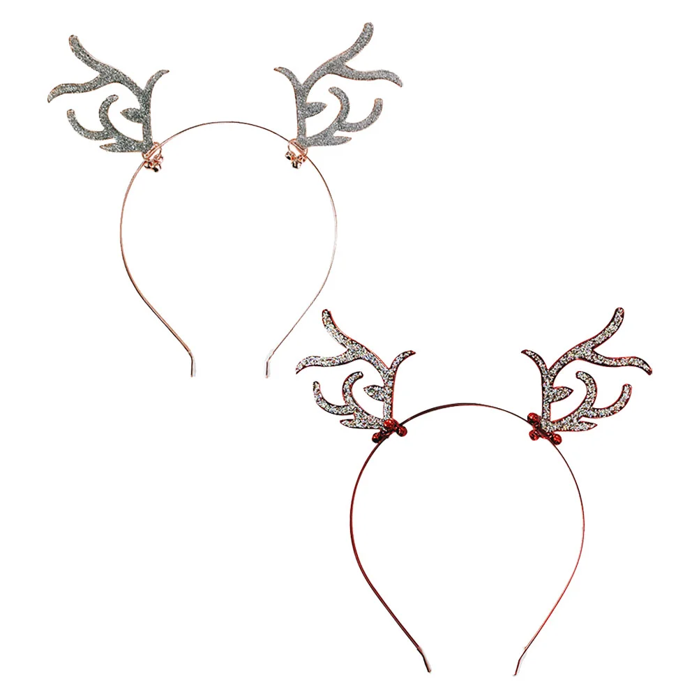 

2 Pcs Sequin Trim Antler Rhinestone Hoop Deer Horn Bell Hair Hoops Decorate Christmas Creative Festival Headdress Prop