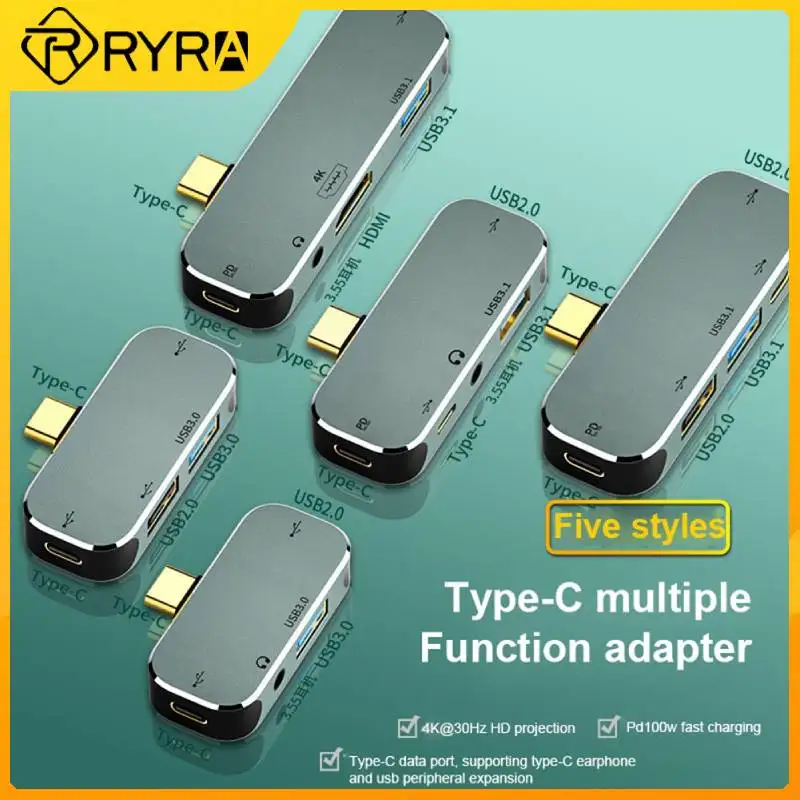 

Многофункциональный удлинитель RYRA USB 3,0 6 в 1, концентратор Type-C 3,55 мм, разъем PD100W USB3.0, совместим с ПК, Xiaomi, Macbook, ПК