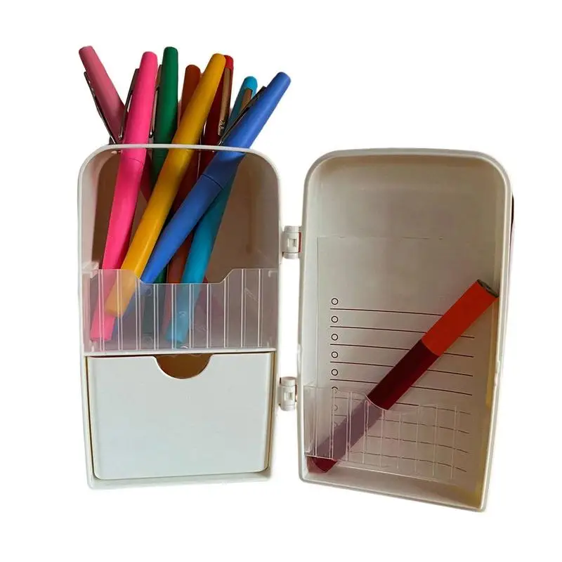 

Прямоугольная чашка для карандашей, Белый держатель для ручек, в форме холодильника, Настольный держатель для маркера для стирания, креативный многослойный дизайн, ластик