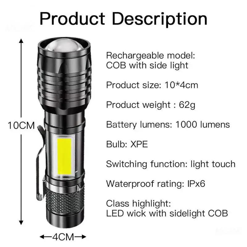 

Мини-фонарик с USB зарядкой, супер яркий светодиодный прожектор с сильным зумом, дальнее освещение, для кемпинга, пешего туризма, освещение, инструменты